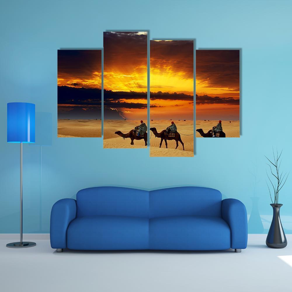 Camel Caravan Canvas Wall Art-4 Pop-Gallery Wrap-50" x 32"-Tiaracle