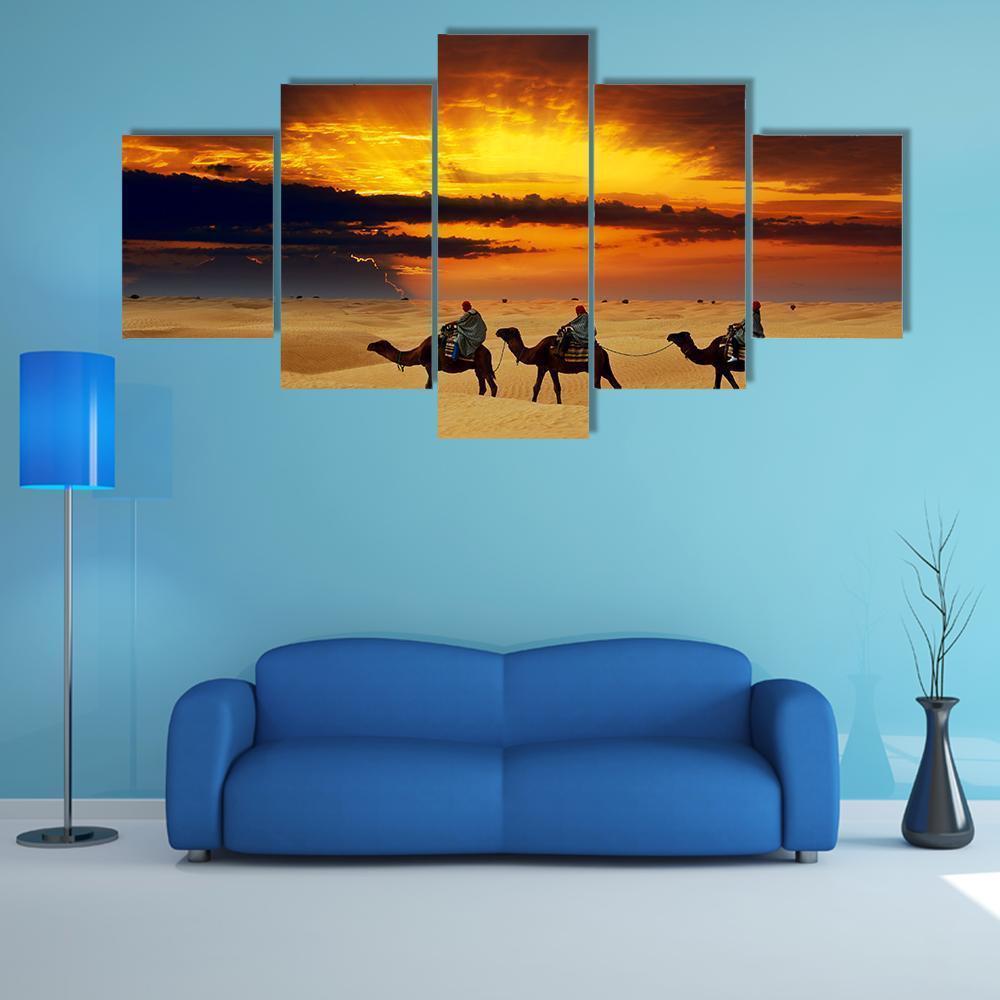 Camel Caravan Canvas Wall Art-5 Star-Gallery Wrap-62" x 32"-Tiaracle