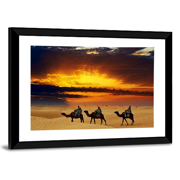 Camel Caravan Panoramic Canvas Wall Art-1 Piece-36" x 12"-Tiaracle