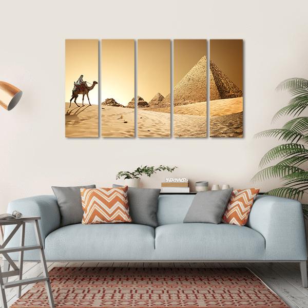 Camel In Desert Canvas Wall Art-5 Horizontal-Gallery Wrap-22" x 12"-Tiaracle