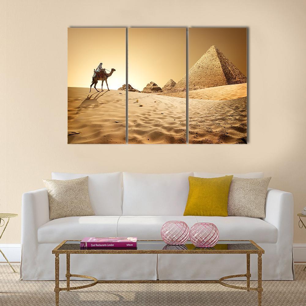 Camel In Desert Canvas Wall Art-3 Horizontal-Gallery Wrap-37" x 24"-Tiaracle