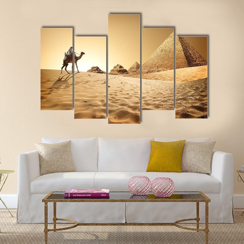 Camel In Desert Canvas Wall Art-5 Pop-Gallery Wrap-47" x 32"-Tiaracle