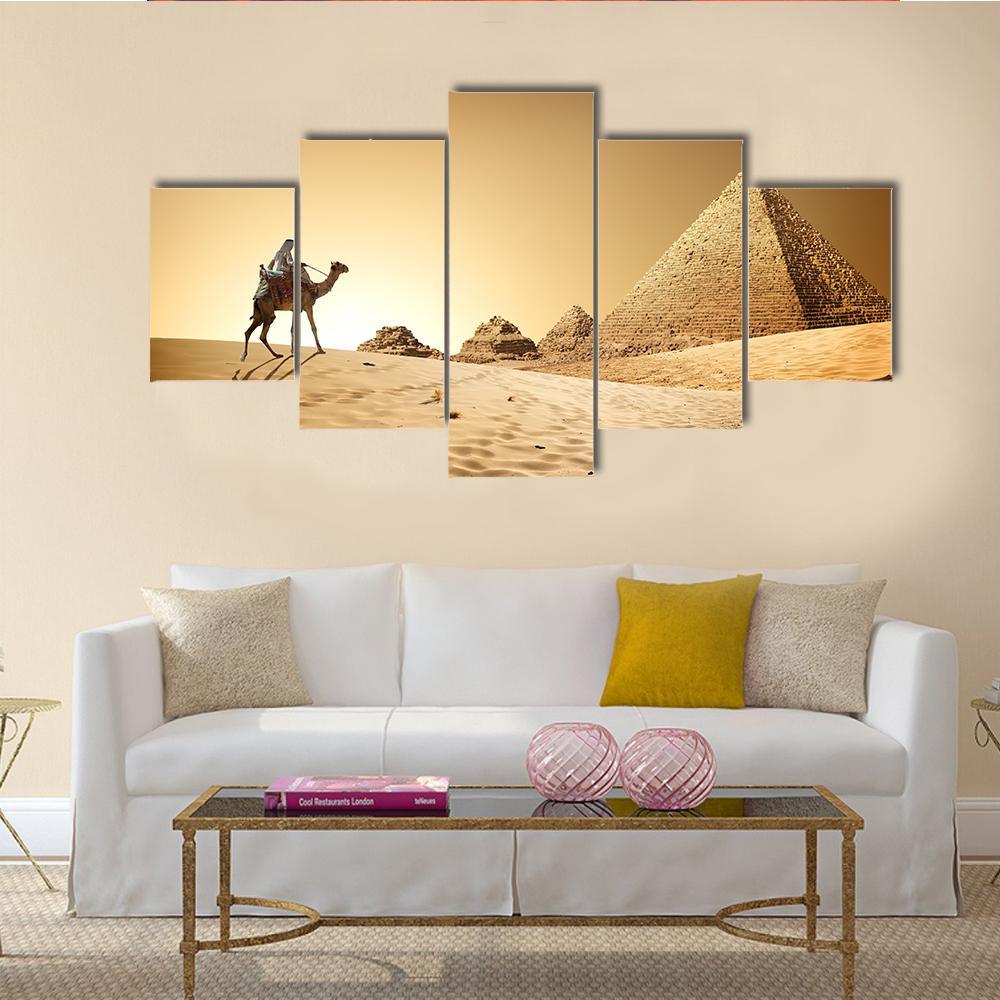 Camel In Desert Canvas Wall Art-5 Star-Gallery Wrap-62" x 32"-Tiaracle