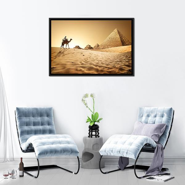 Camel In Desert Panoramic Canvas Wall Art-1 Piece-36" x 12"-Tiaracle