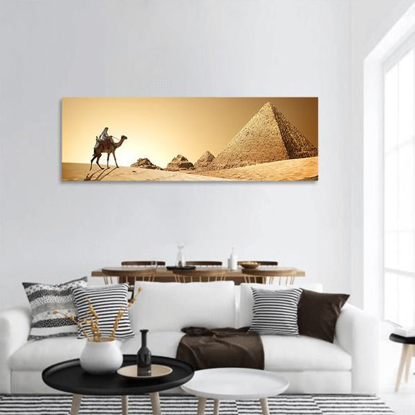 Camel In Desert Panoramic Canvas Wall Art-1 Piece-36" x 12"-Tiaracle