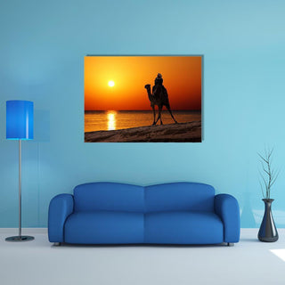 Camel and Rider Silhouette at Sunset Canvas Wall Art - 1 Piece / Canvas Print / 24" x 16"