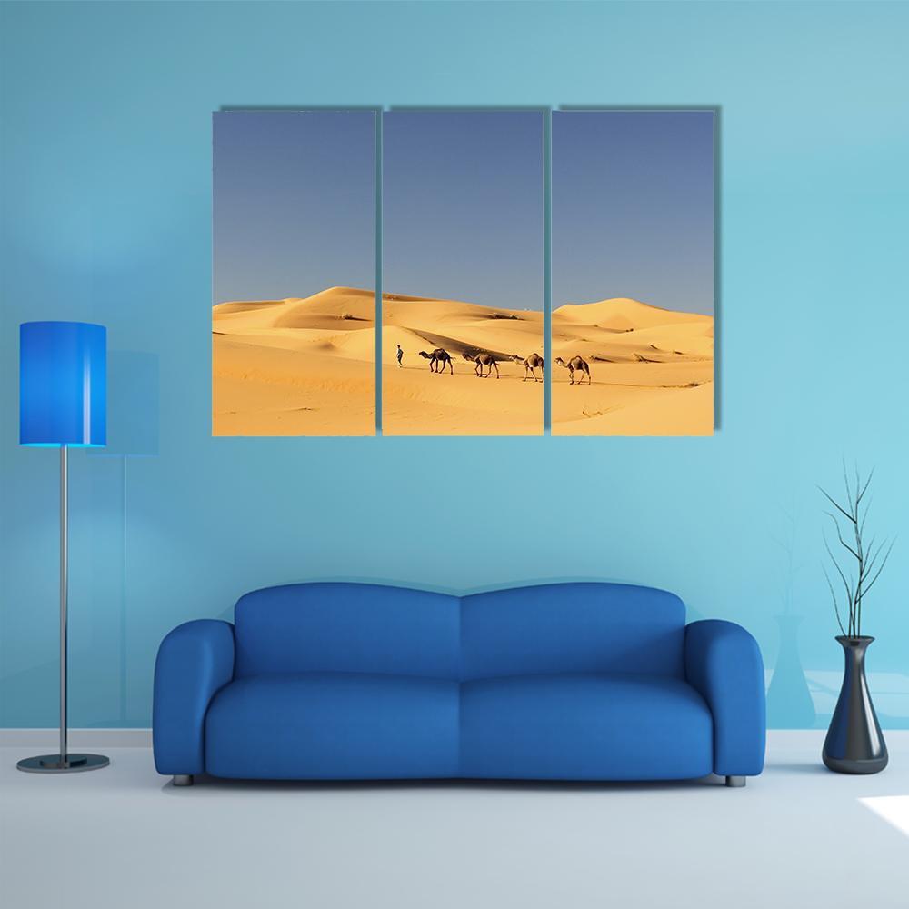 Camels In Desert Canvas Wall Art-3 Horizontal-Gallery Wrap-37" x 24"-Tiaracle