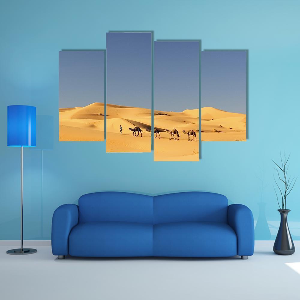 Camels In Desert Canvas Wall Art-4 Pop-Gallery Wrap-50" x 32"-Tiaracle