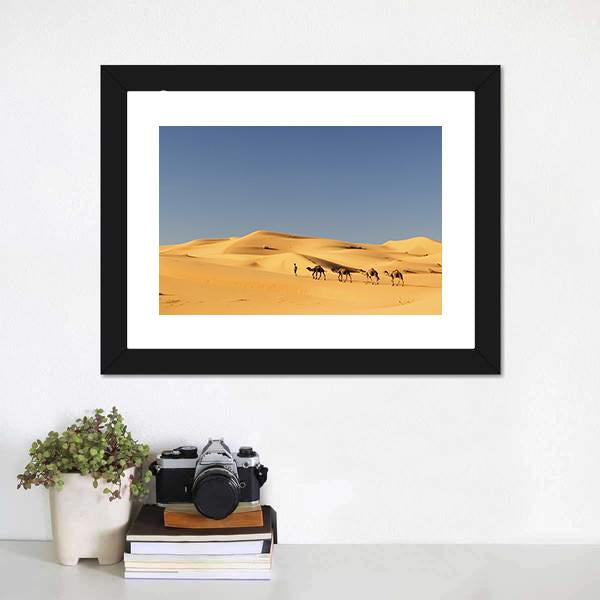 Camels In Desert Panoramic Canvas Wall Art-1 Piece-36" x 12"-Tiaracle
