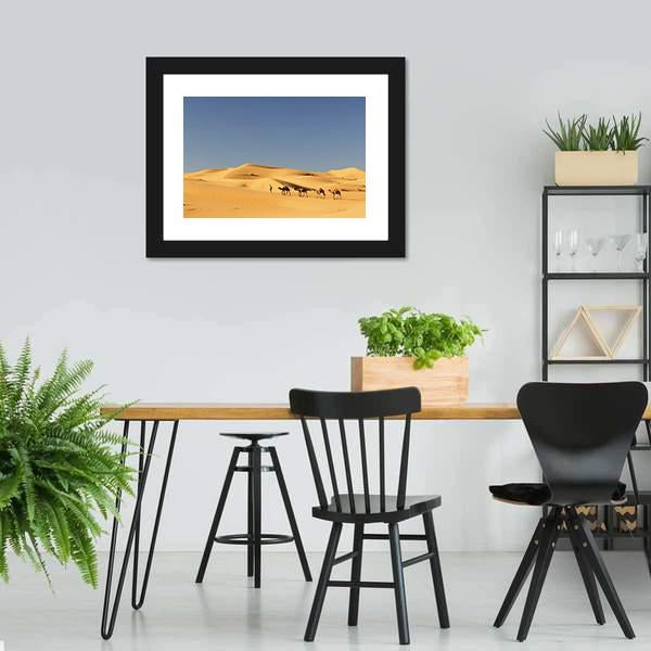 Camels In Desert Panoramic Canvas Wall Art-1 Piece-36" x 12"-Tiaracle