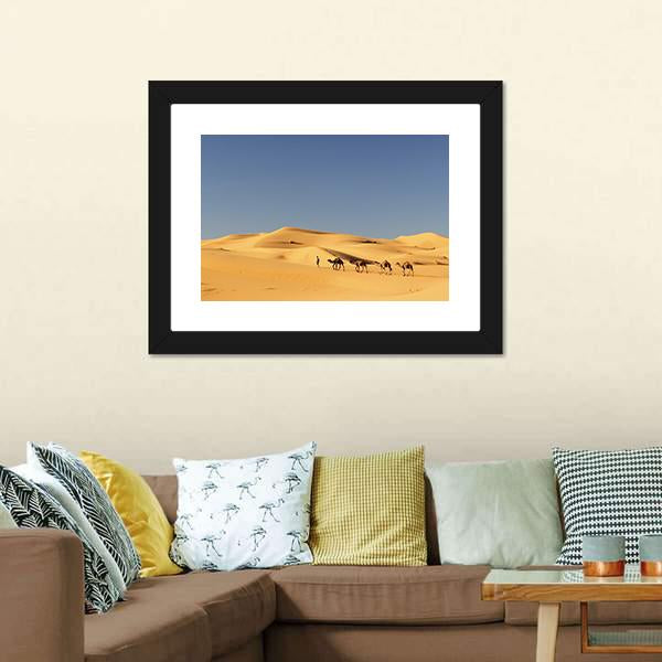 Camels In Desert Panoramic Canvas Wall Art-1 Piece-36" x 12"-Tiaracle