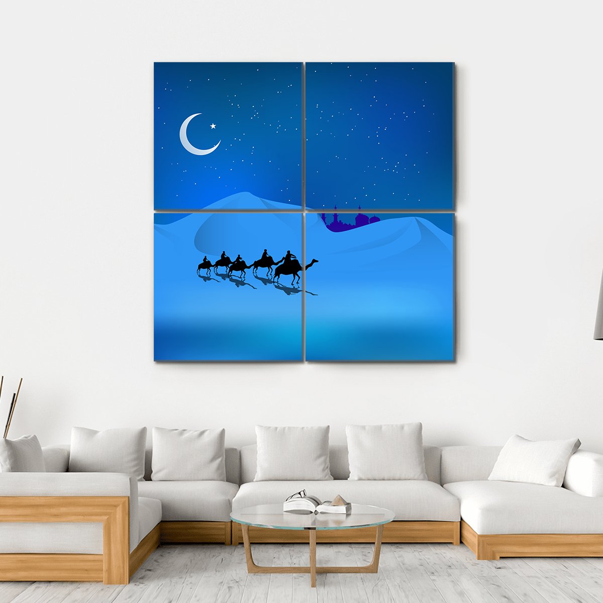 Camels In Dessert Illustration Canvas Wall Art-4 Square-Gallery Wrap-17" x 17"-Tiaracle