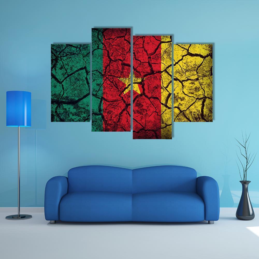 Cameroon Flag On Crack Soil Canvas Wall Art-4 Pop-Gallery Wrap-50" x 32"-Tiaracle