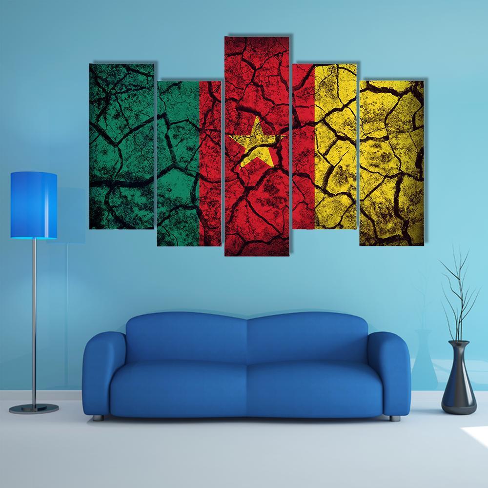 Cameroon Flag On Crack Soil Canvas Wall Art-5 Pop-Gallery Wrap-47" x 32"-Tiaracle