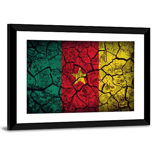 Cameroon Flag On Crack Soil Canvas Wall Art-3 Horizontal-Gallery Wrap-25" x 16"-Tiaracle