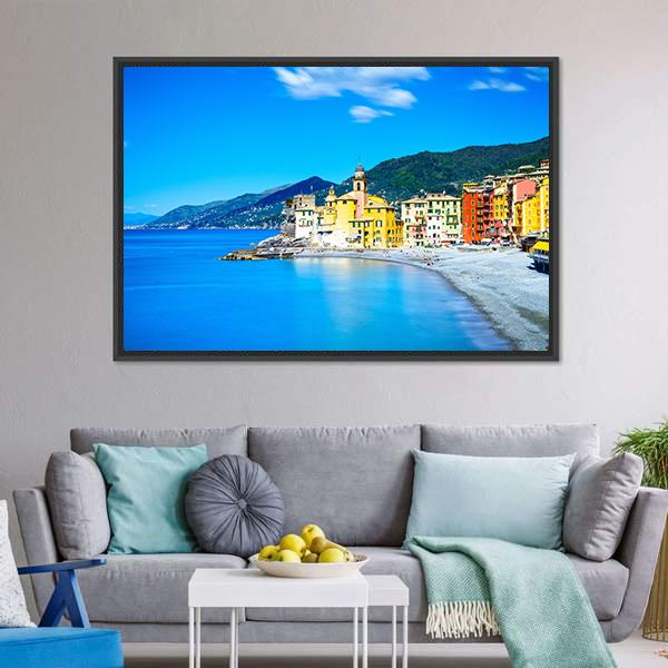 Camogli Old Church Italy Canvas Wall Art-1 Piece-Floating Frame-24" x 16"-Tiaracle