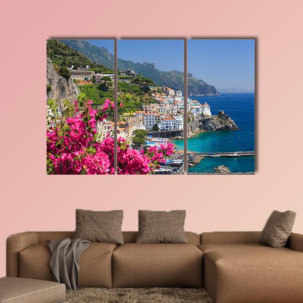 Campania Amalfi Coast Italy View from Grand Hotel Canvas Wall Art-3 Horizontal-Gallery Wrap-25" x 16"-Tiaracle