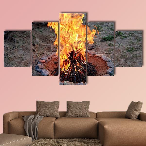 Campfire Canvas Wall Art-5 Star-Gallery Wrap-62" x 32"-Tiaracle