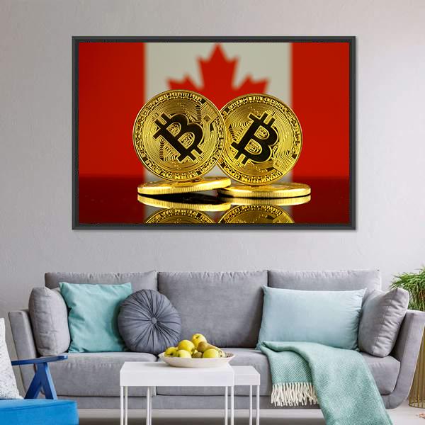 Canada Flag With Bitcoin Canvas Wall Art-1 Piece-Floating Frame-24" x 16"-Tiaracle