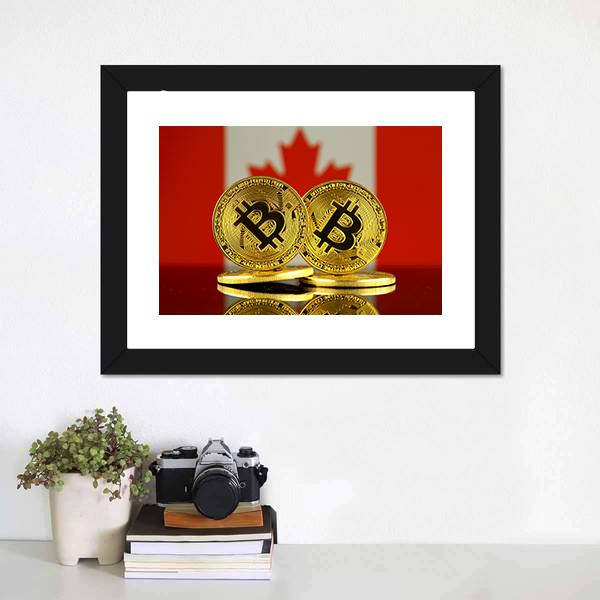 Canada Flag With Bitcoin Canvas Wall Art-1 Piece-Framed Print-20" x 16"-Tiaracle