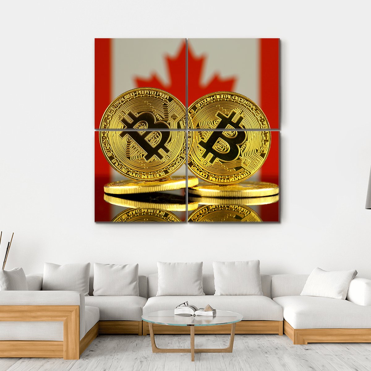 Canada Flag With Bitcoin Canvas Wall Art-4 Square-Gallery Wrap-17" x 17"-Tiaracle