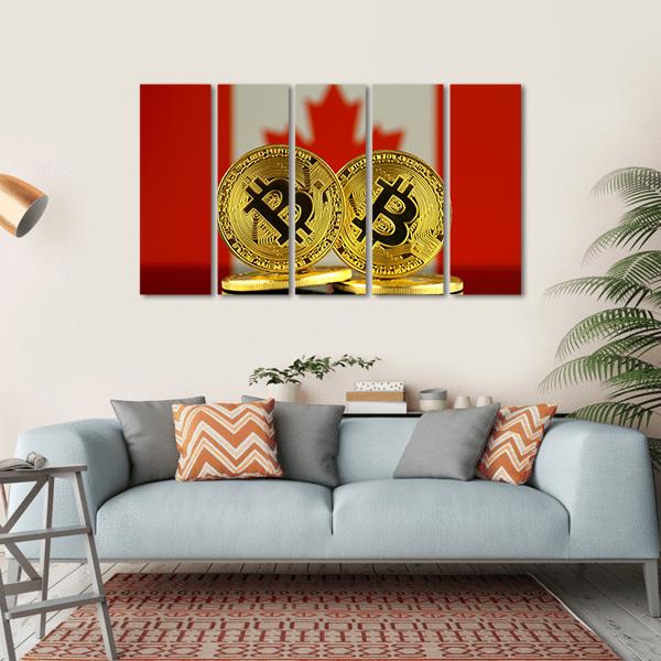 Canada Flag With Bitcoin Canvas Wall Art-5 Horizontal-Gallery Wrap-22" x 12"-Tiaracle
