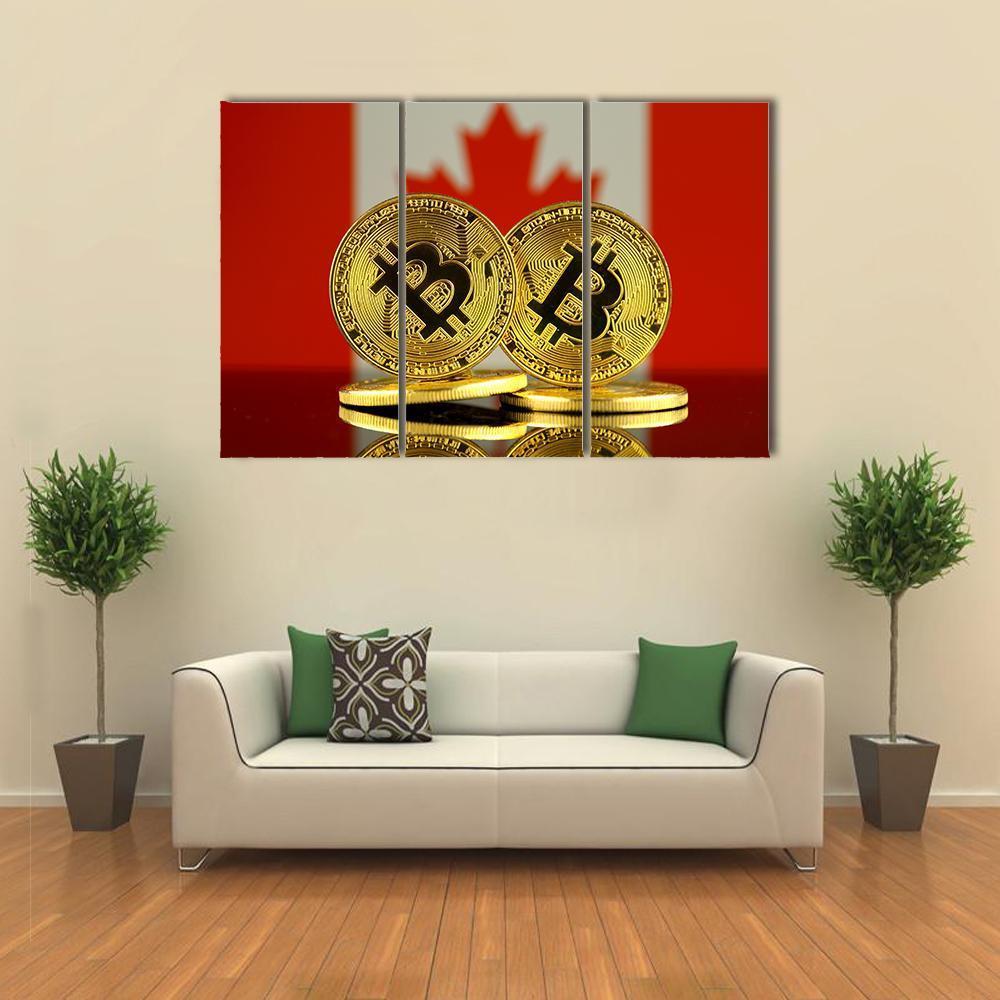 Canada Flag With Bitcoin Canvas Wall Art-3 Horizontal-Gallery Wrap-37" x 24"-Tiaracle