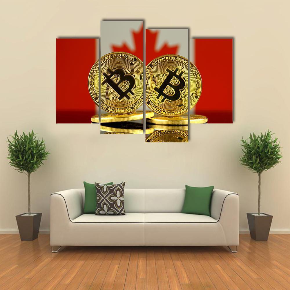 Canada Flag With Bitcoin Canvas Wall Art-4 Pop-Gallery Wrap-50" x 32"-Tiaracle
