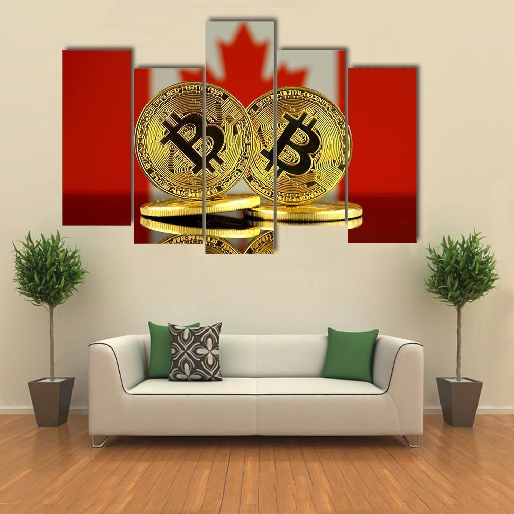 Canada Flag With Bitcoin Canvas Wall Art-3 Horizontal-Gallery Wrap-37" x 24"-Tiaracle