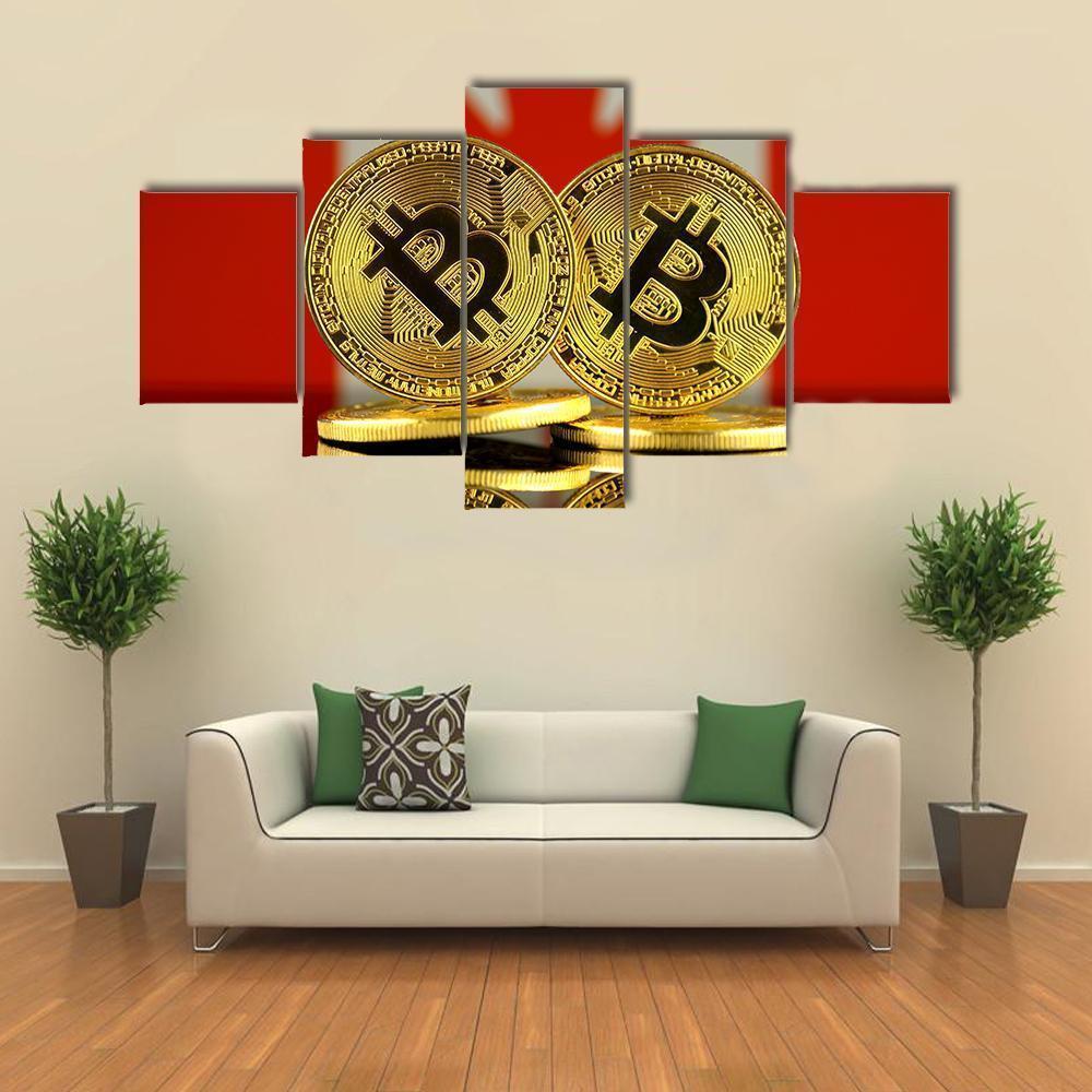 Canada Flag With Bitcoin Canvas Wall Art-5 Star-Gallery Wrap-62" x 32"-Tiaracle