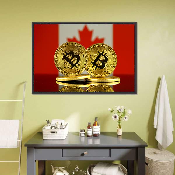 Canada Flag With Bitcoin Canvas Wall Art-3 Horizontal-Gallery Wrap-25" x 16"-Tiaracle