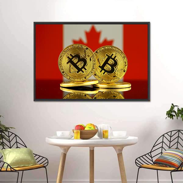 Canada Flag With Bitcoin Canvas Wall Art-3 Horizontal-Gallery Wrap-25" x 16"-Tiaracle