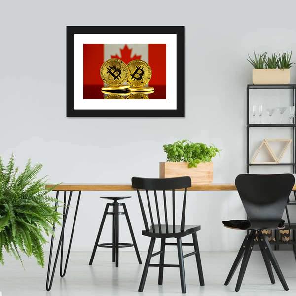 Canada Flag With Bitcoin Canvas Wall Art-3 Horizontal-Gallery Wrap-25" x 16"-Tiaracle