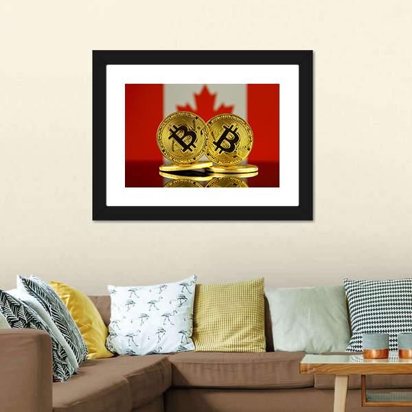 Canada Flag With Bitcoin Canvas Wall Art-3 Horizontal-Gallery Wrap-25" x 16"-Tiaracle