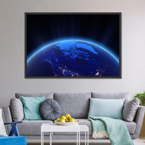Canada From Space Canvas Wall Art-1 Piece-Floating Frame-24" x 16"-Tiaracle