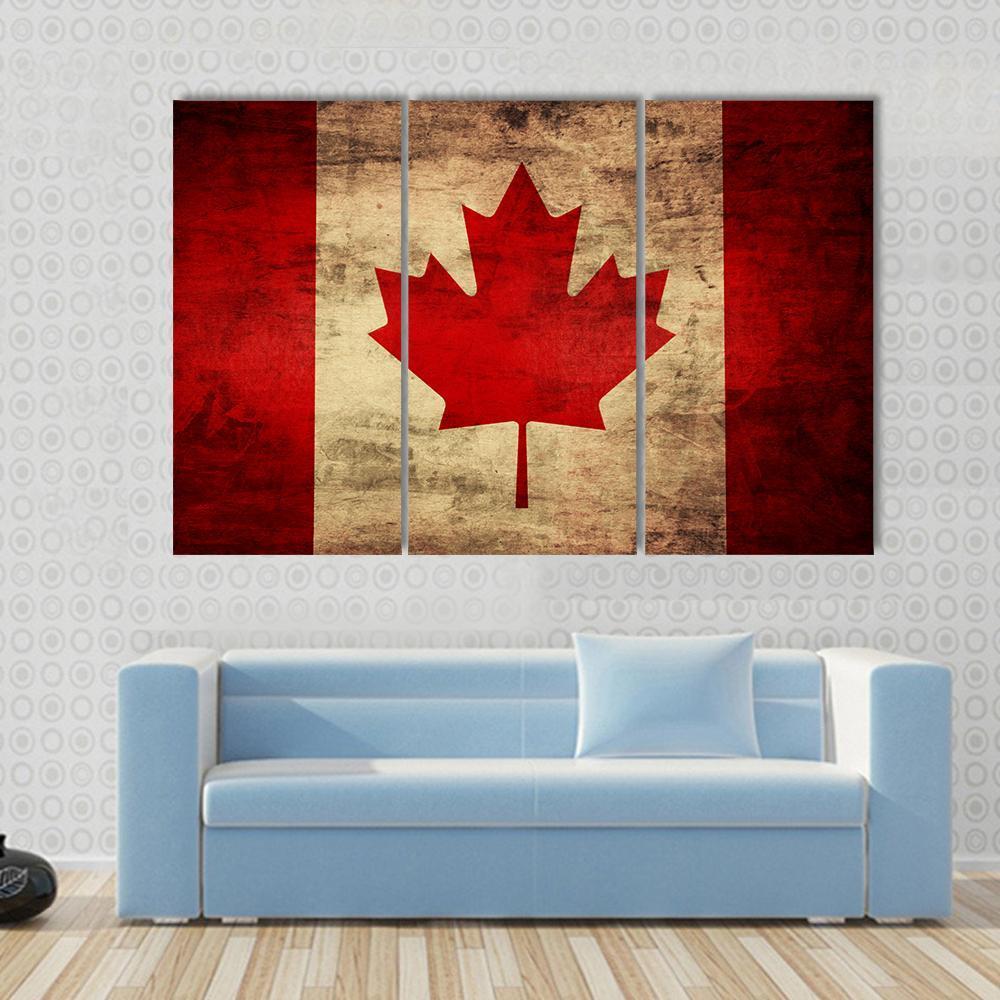 Grunge Canadian Flag Canvas Wall Art-3 Horizontal-Gallery Wrap-37" x 24"-Tiaracle