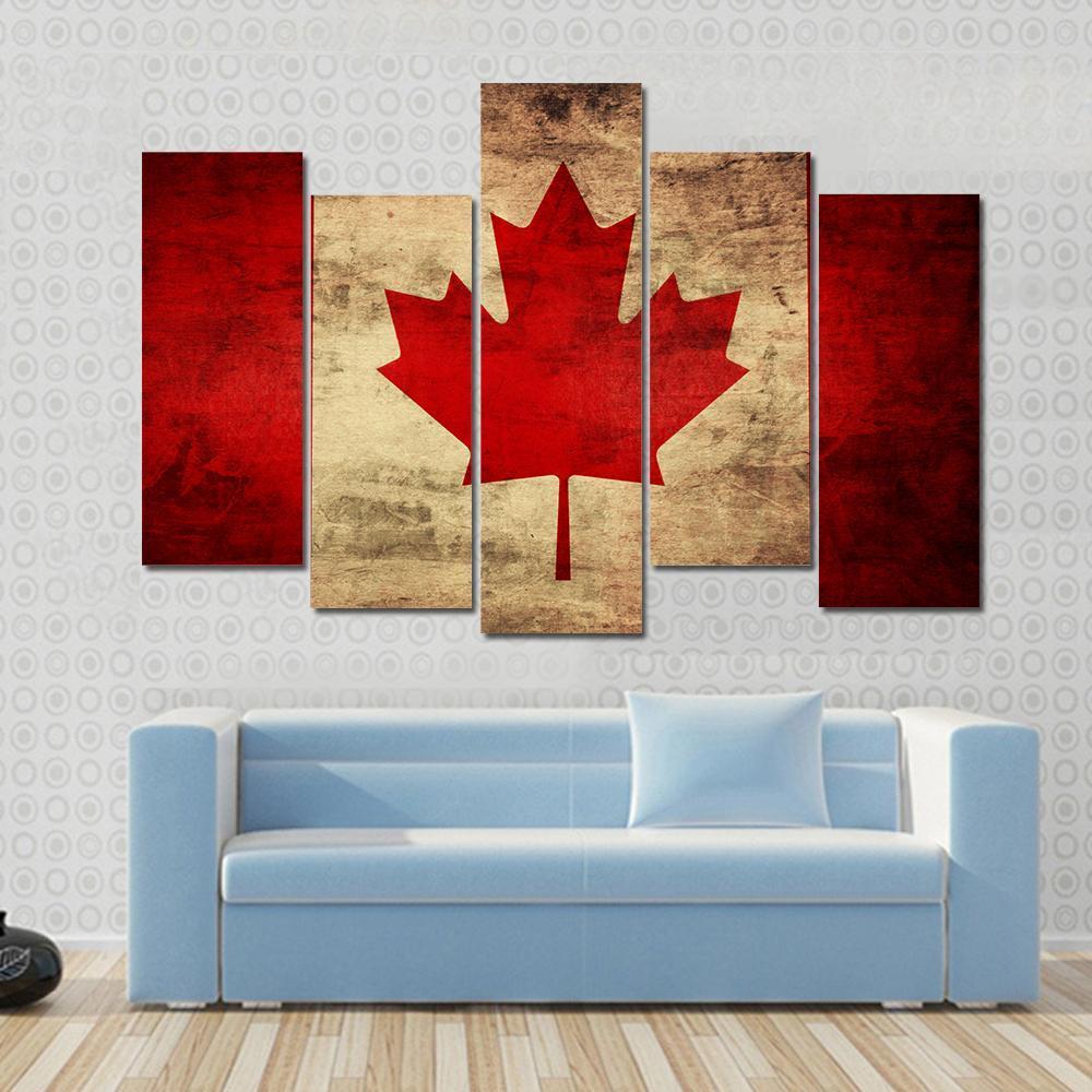 Grunge Canadian Flag Canvas Wall Art-5 Pop-Gallery Wrap-47" x 32"-Tiaracle