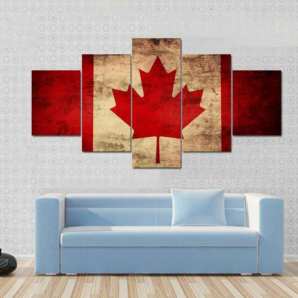 Grunge Canadian Flag Canvas Wall Art-5 Star-Gallery Wrap-62" x 32"-Tiaracle