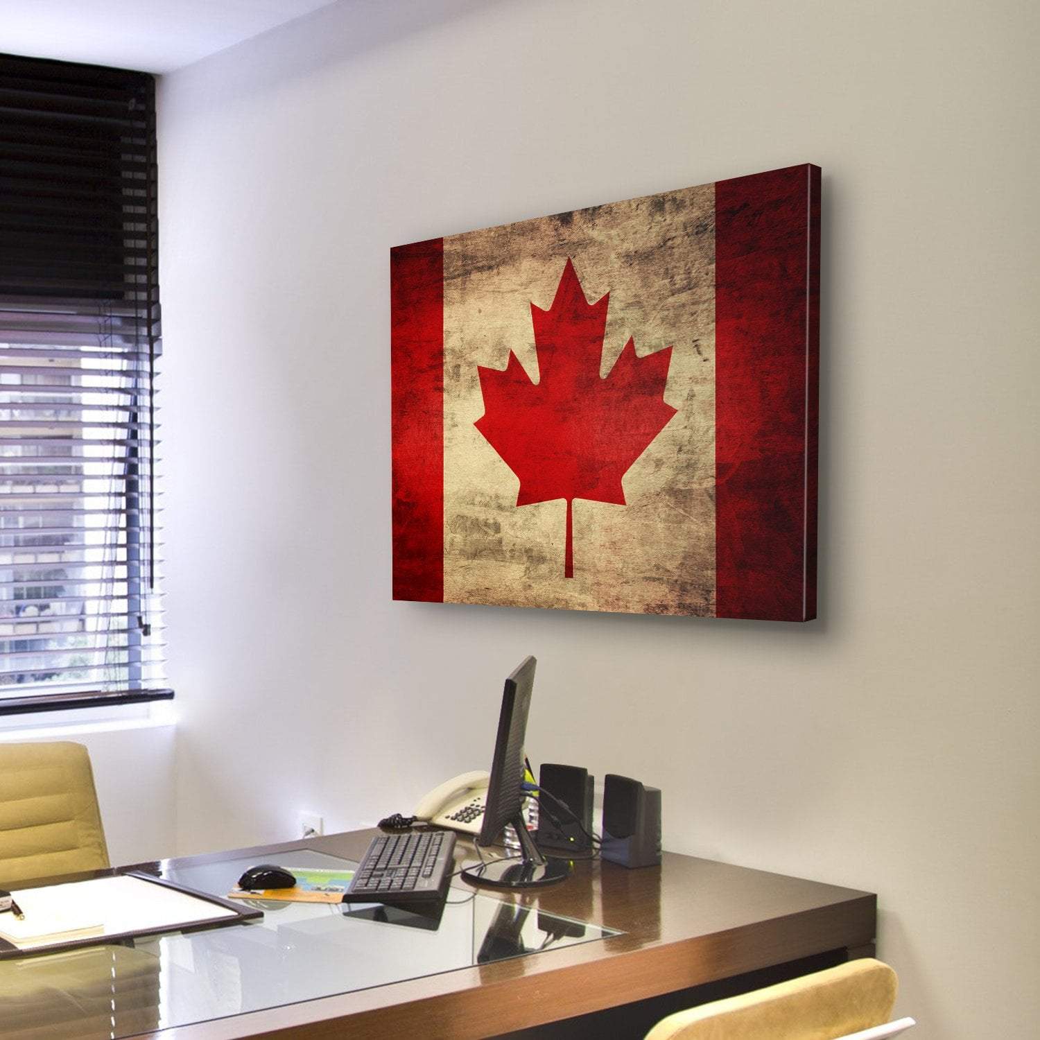 Grunge Canadian Flag Canvas Wall Art-5 Star-Gallery Wrap-62" x 32"-Tiaracle