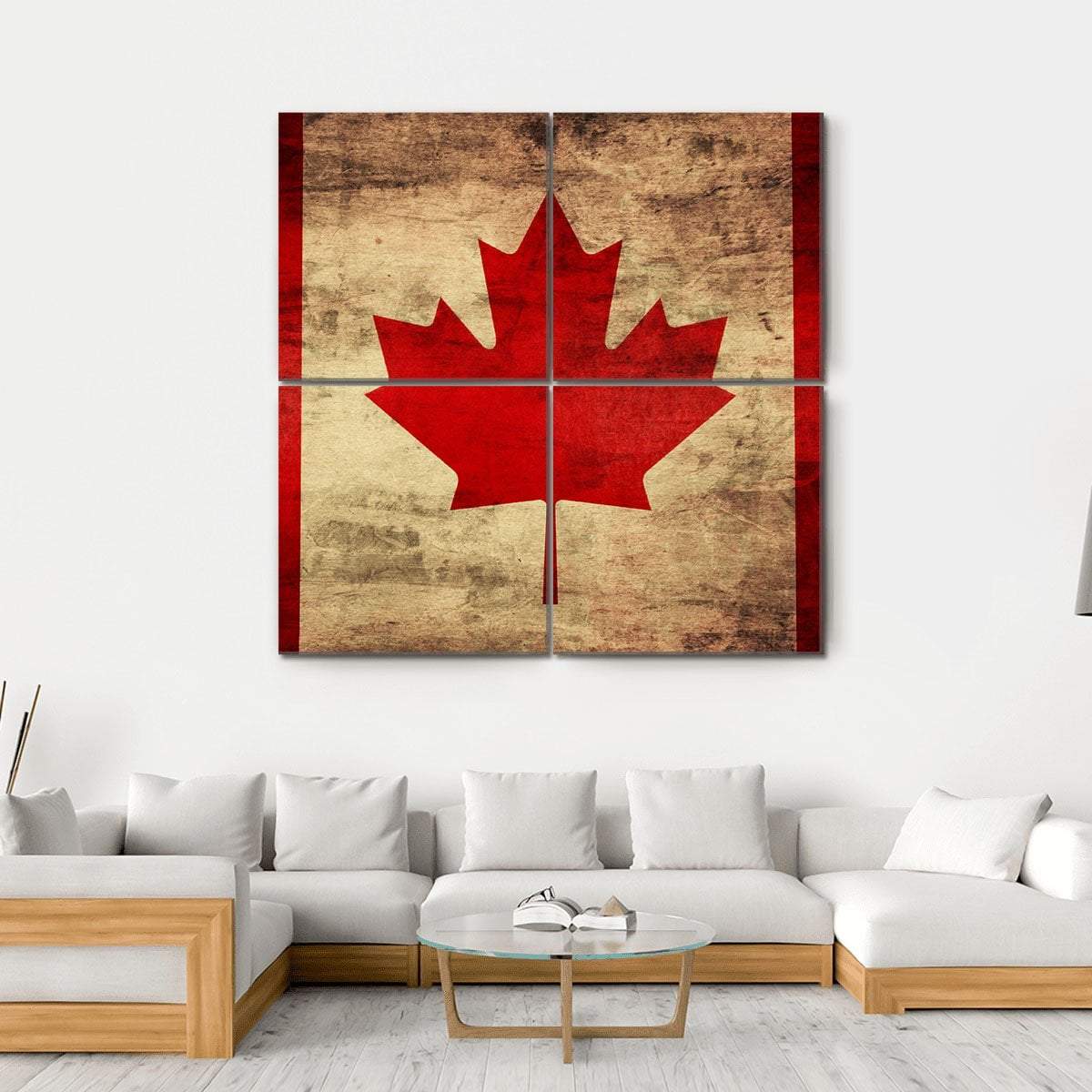 Grunge Canadian Flag Canvas Wall Art-4 Square-Gallery Wrap-17" x 17"-Tiaracle