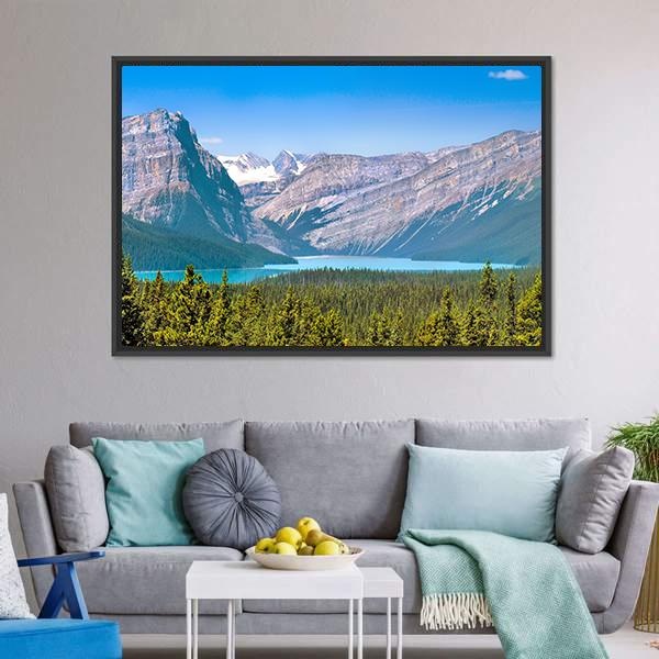 Canadian Mountains & Lake Canvas Wall Art-1 Piece-Floating Frame-24" x 16"-Tiaracle