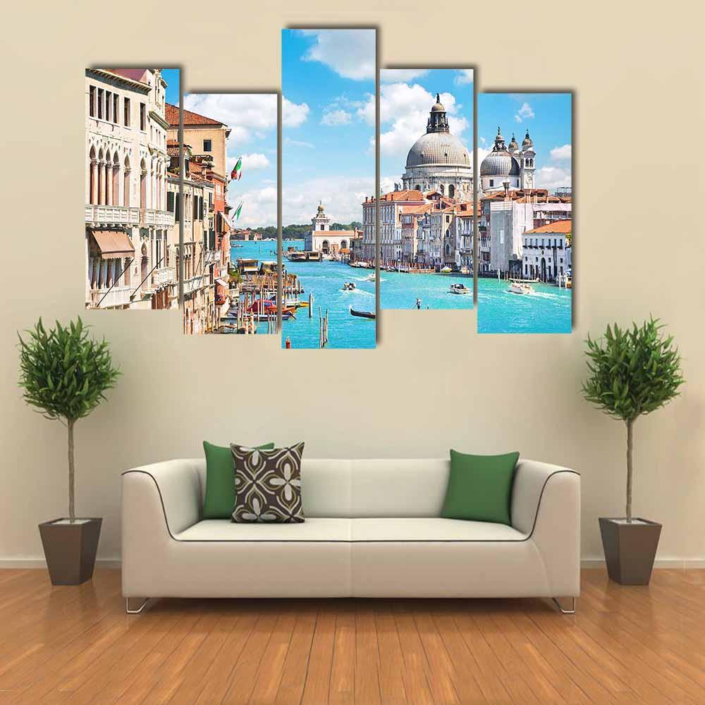 Canal Grande and Basilica di Santa Maria Canvas Wall Art-5 Pop-Gallery Wrap-32" x 21"-Tiaracle