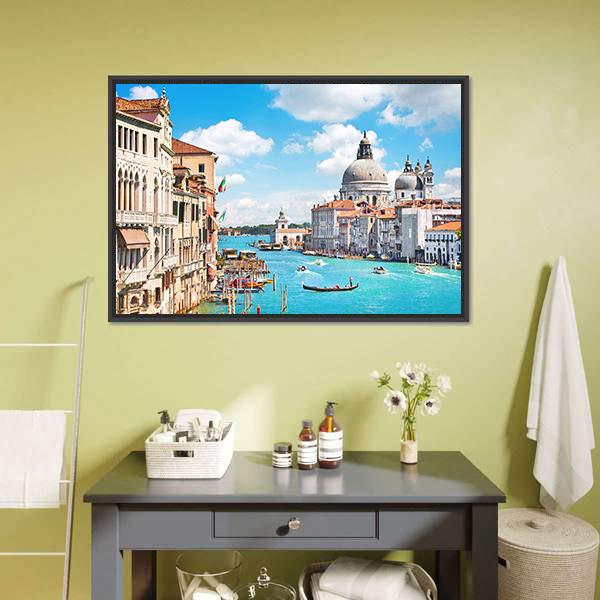 Canal Grande and Basilica di Santa Maria Canvas Wall Art-3 Horizontal-Gallery Wrap-25" x 16"-Tiaracle