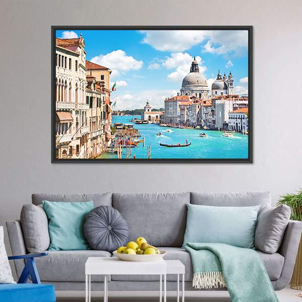 Canal Grande and Basilica di Santa Maria Canvas Wall Art-1 Piece-Floating Frame-24" x 16"-Tiaracle