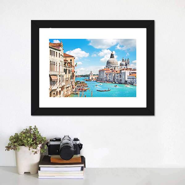Canal Grande and Basilica di Santa Maria Canvas Wall Art-1 Piece-Framed Print-20" x 16"-Tiaracle