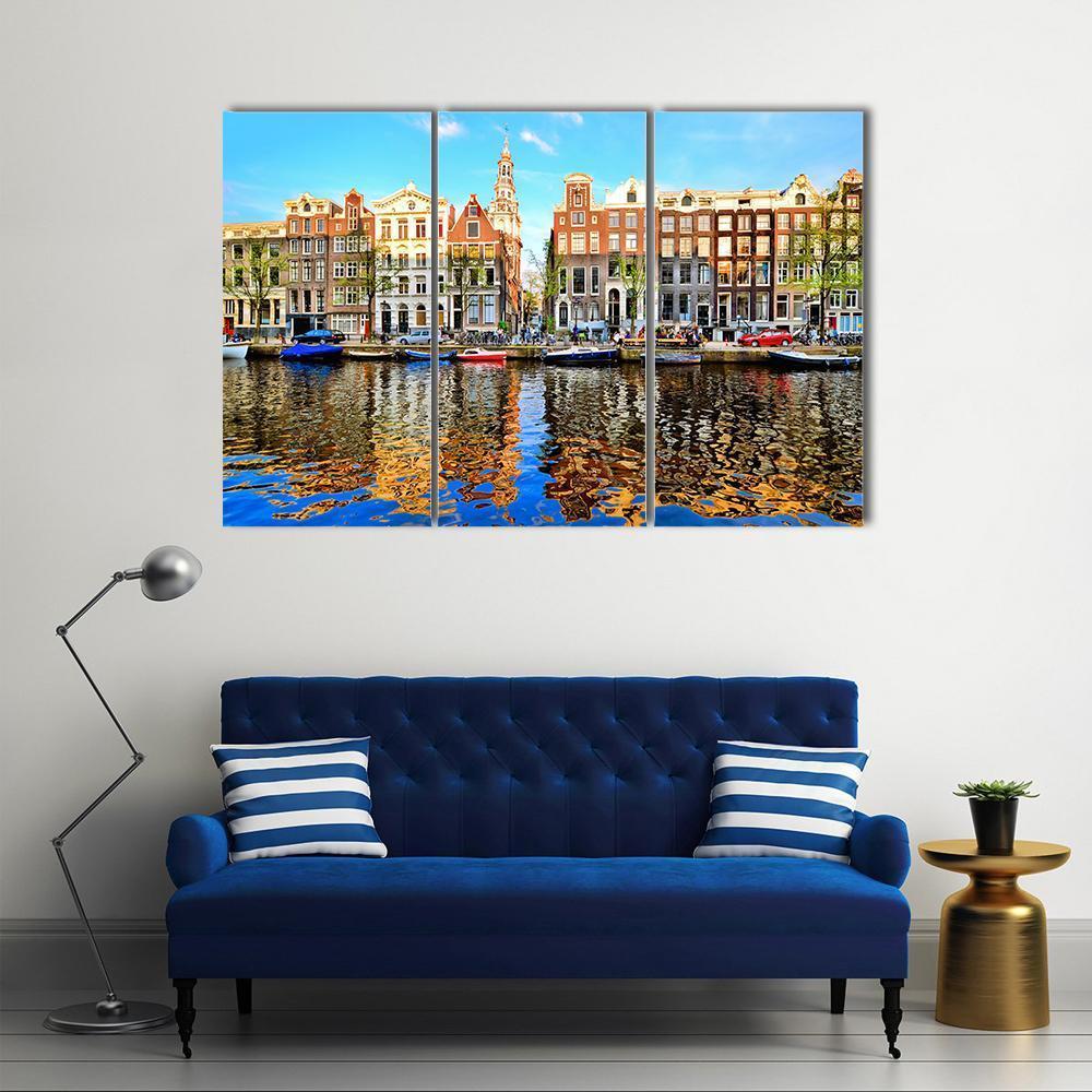Canal Houses Of Amsterdam Canvas Wall Art-3 Horizontal-Gallery Wrap-37" x 24"-Tiaracle