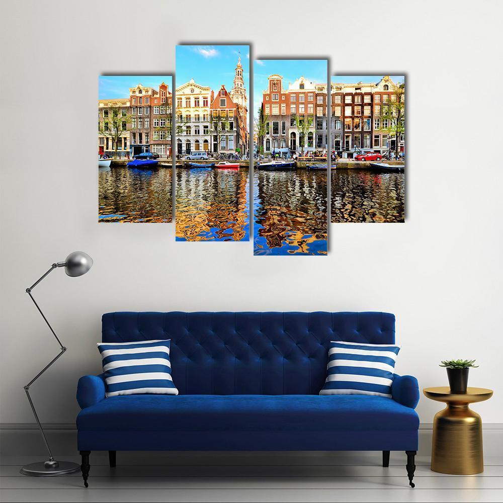 Canal Houses Of Amsterdam Canvas Wall Art-4 Pop-Gallery Wrap-50" x 32"-Tiaracle