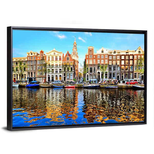 Canal Houses Of Amsterdam Canvas Wall Art-3 Horizontal-Gallery Wrap-25&quot; x 16&quot;-Tiaracle