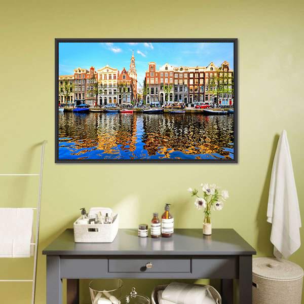 Canal Houses Of Amsterdam Canvas Wall Art-3 Horizontal-Gallery Wrap-25&quot; x 16&quot;-Tiaracle