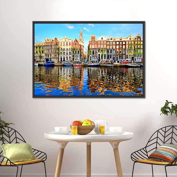 Canal Houses Of Amsterdam Canvas Wall Art-3 Horizontal-Gallery Wrap-25&quot; x 16&quot;-Tiaracle